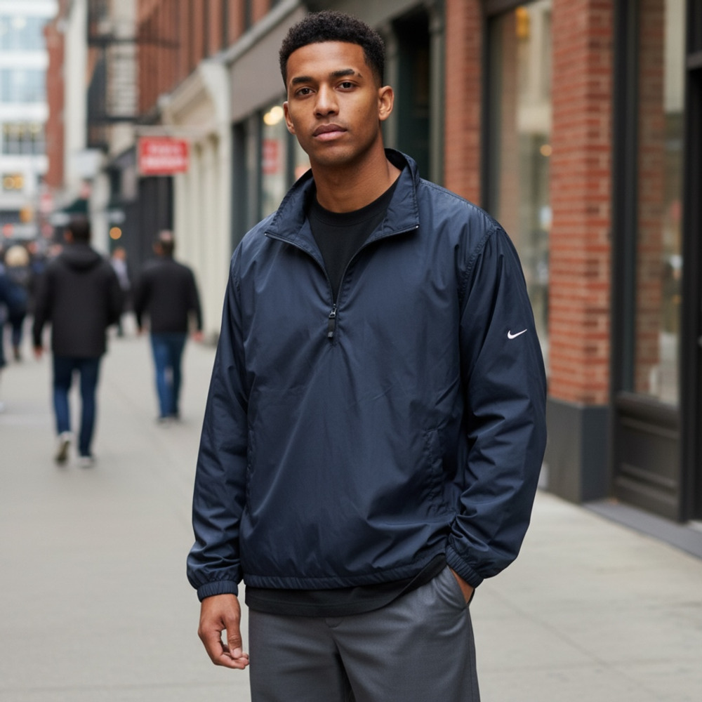 Vintage mens Nike Golf Clima-Fit Quarter Zip Navy Blue Windbreaker Jacket